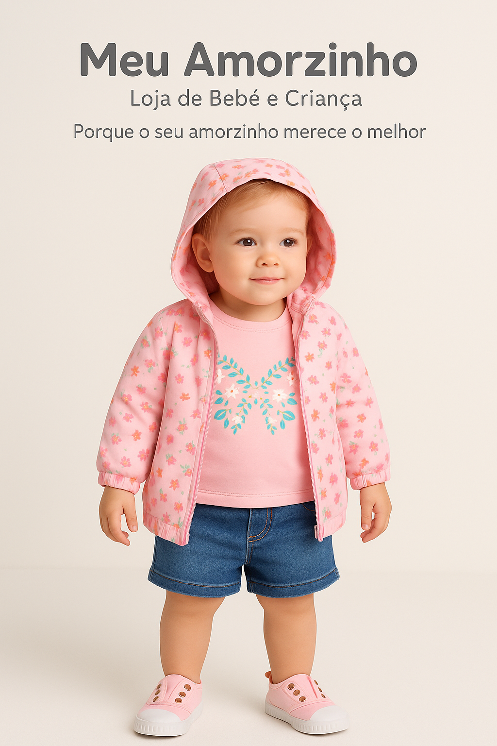 Casaco com Carapuço Forrado e Impermeável com muitas florzinhas