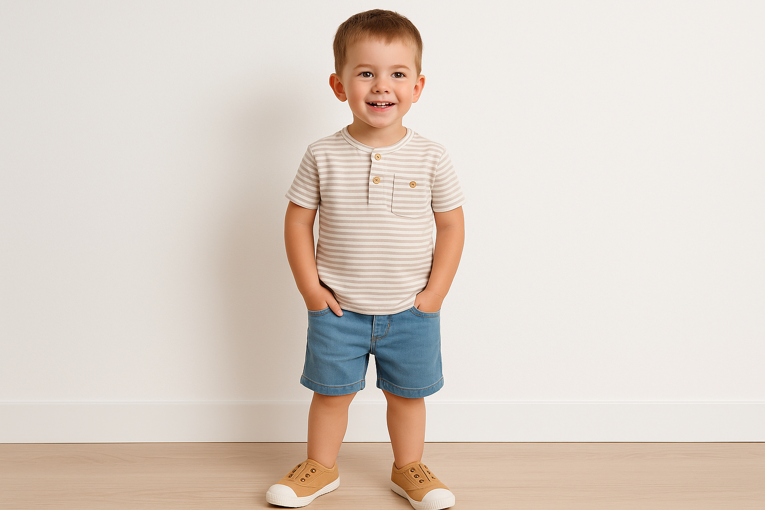 T-shirt às riscas com botões