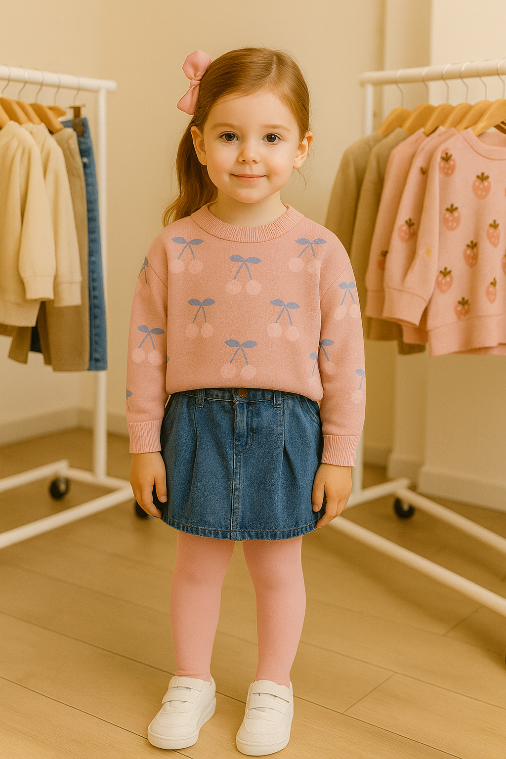 Camisola de Malha Rosa com Cerejas – Menina 2 aos 7 anos