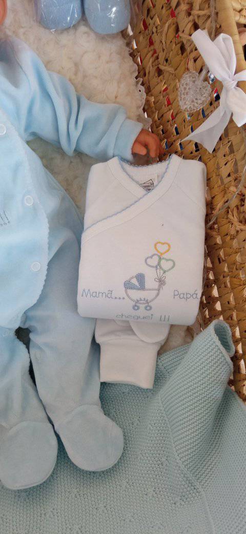Conjunto de Primeira Roupinha de Veludo Mamã Papá Cheguei