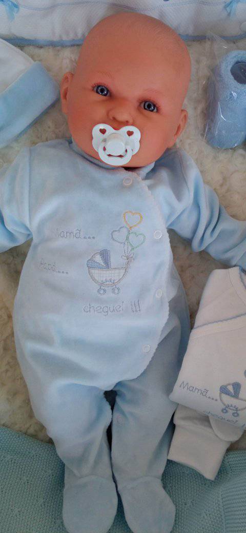 Conjunto de Primeira Roupinha de Veludo Mamã Papá Cheguei