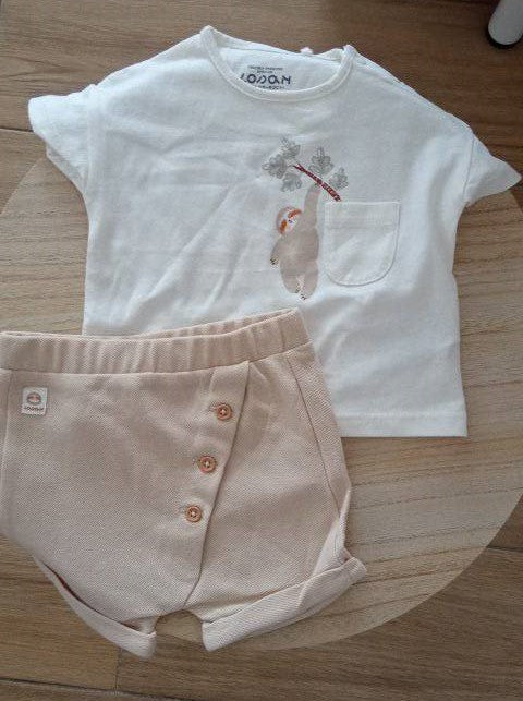 Conjunto de Algodão de T-shirt com calção da Preguiça 1-12 meses