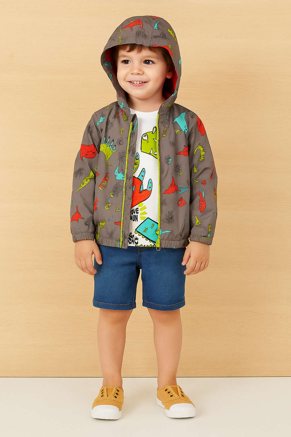Casaco Infantil com Capuz – Dinossauros Coloridos