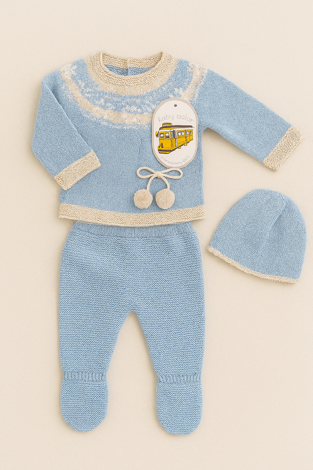 Conjunto de Malha para Bebé Azul Céu – Ideal para a Saída da Maternidade