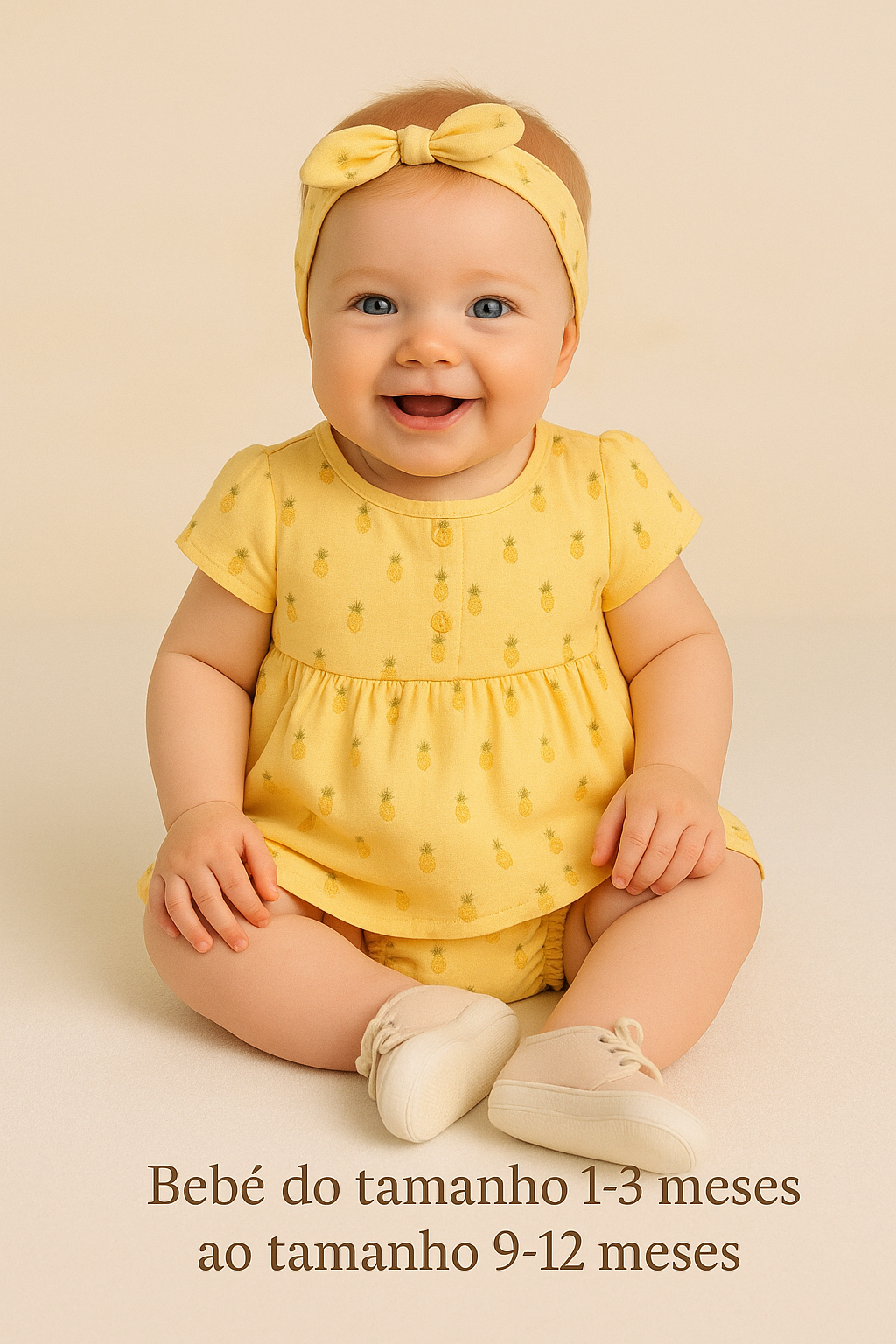 Vestido de Algodão com Tapa Fraldas e Fitinha para a Cabeça