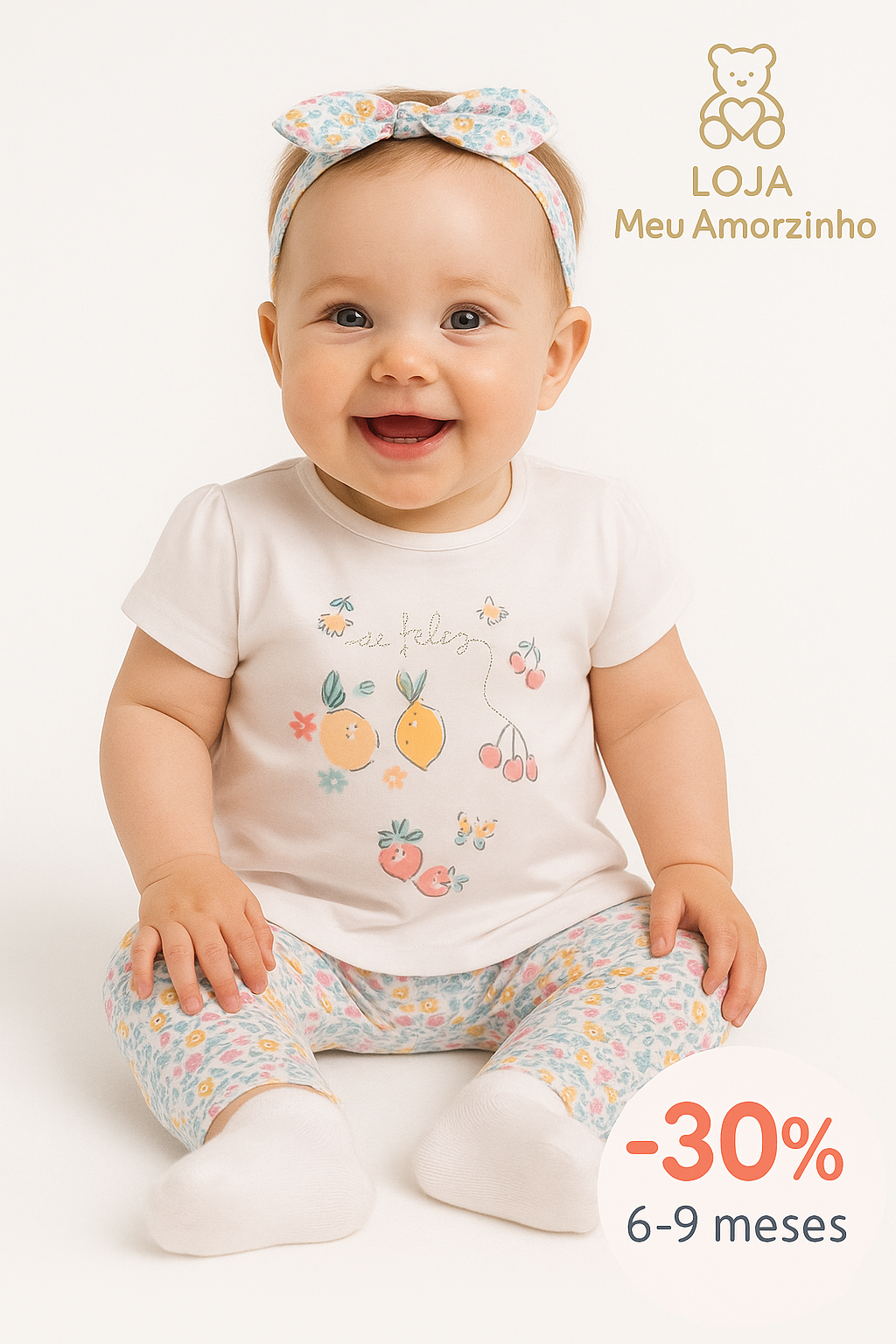 Conjunto de t-shirt com Legging e Fitinha dos 1-3 meses aos 9-12 meses