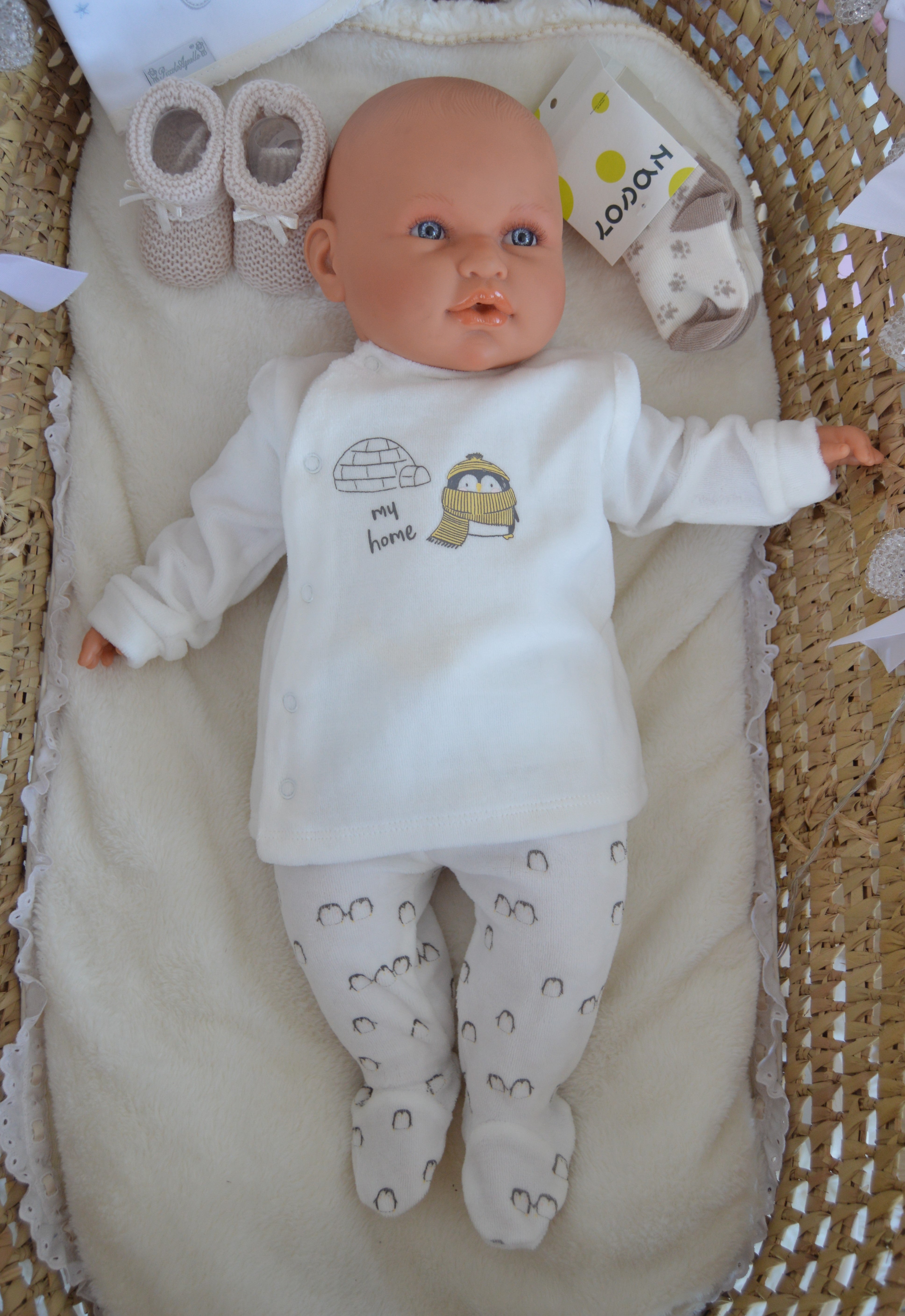 Babygrow de veludo com duas peças Pinguins