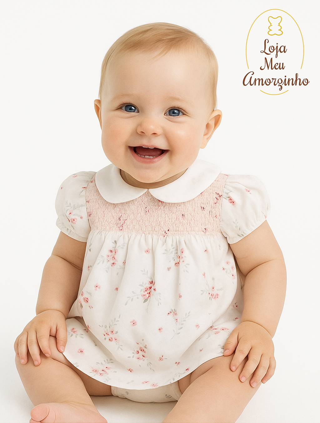 Vestido Floral com Tapa-Fraldas – Doçura e Elegância para os Primeiros Passeios