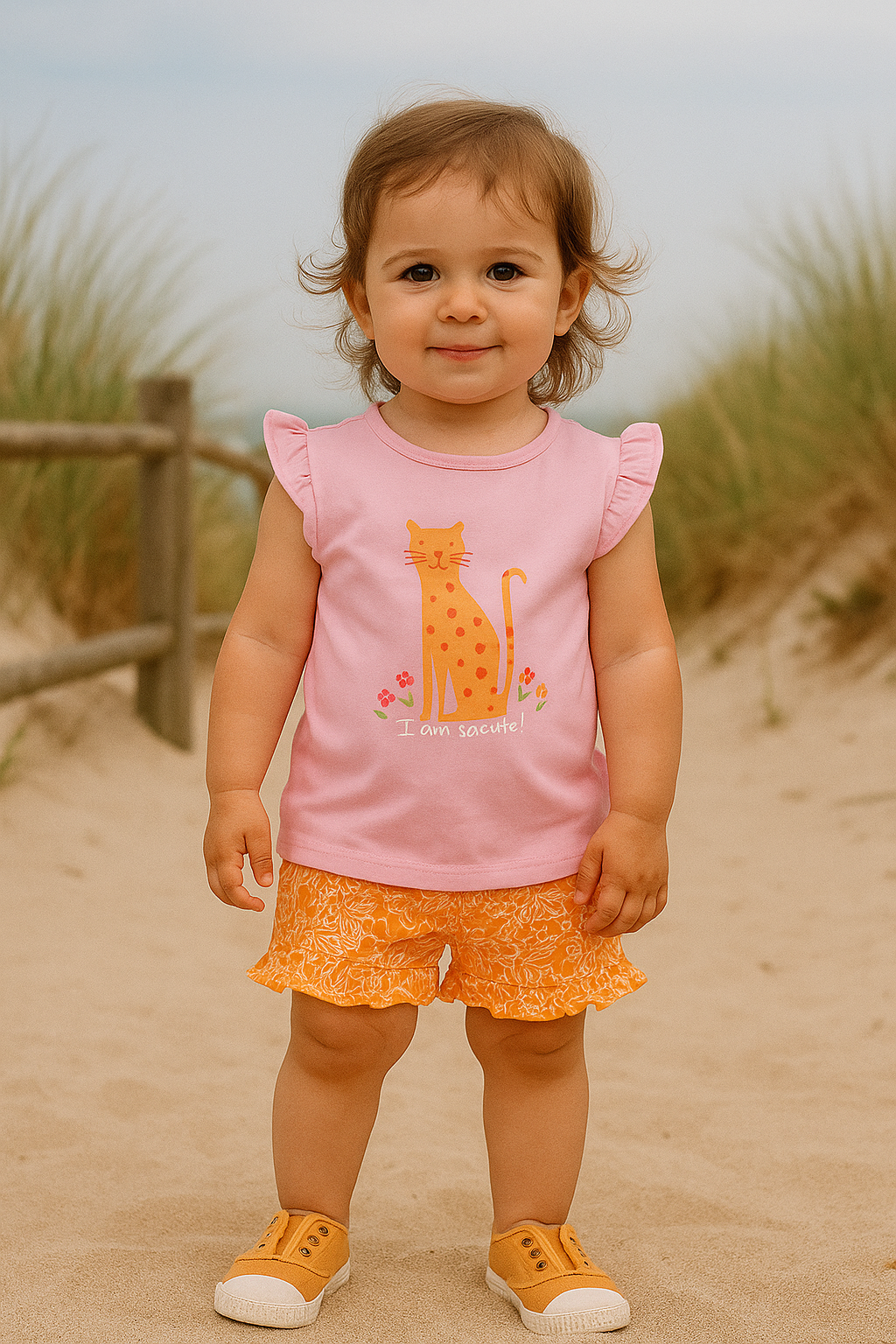 Conjunto de Algodão Gatinho Laranja