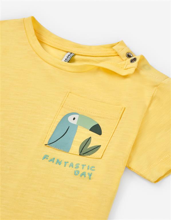 T-shirt Amarela “Fantastic Day” com Estampa de Tucano – Menino
