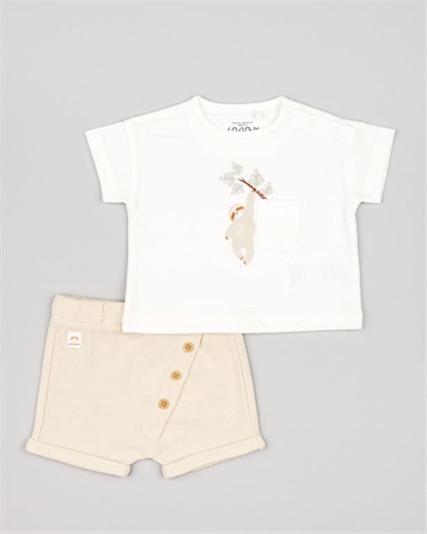 Conjunto de Algodão de T-shirt com calção da Preguiça 1-12 meses