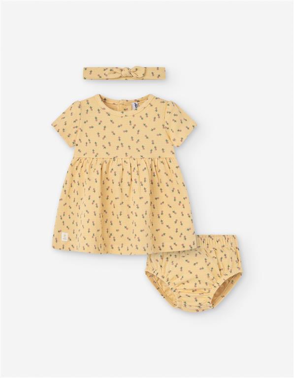 Vestido de Algodão com Tapa Fraldas e Fitinha para a Cabeça