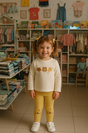 Sweat-shirt branca “Woodland Story” com animais — 100% algodão