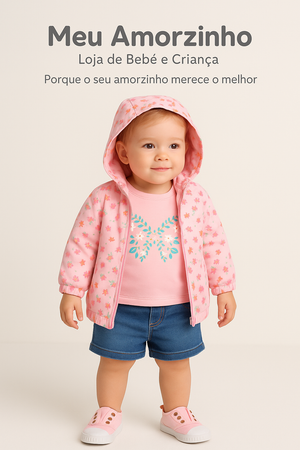 Casaco com Carapuço Forrado e Impermeável com muitas florzinhas