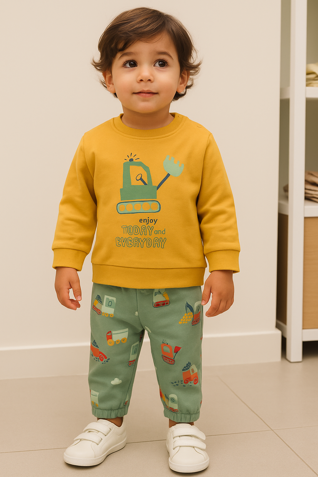 Conjunto Máquinas – Mostarda & Verde Menta (Menino)