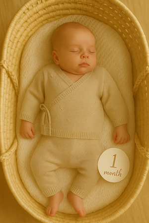 Conjunto de Malha Bege(inverno) para Bebé | 2 Peças Suaves para Recém-Nascido e 1–3 Meses