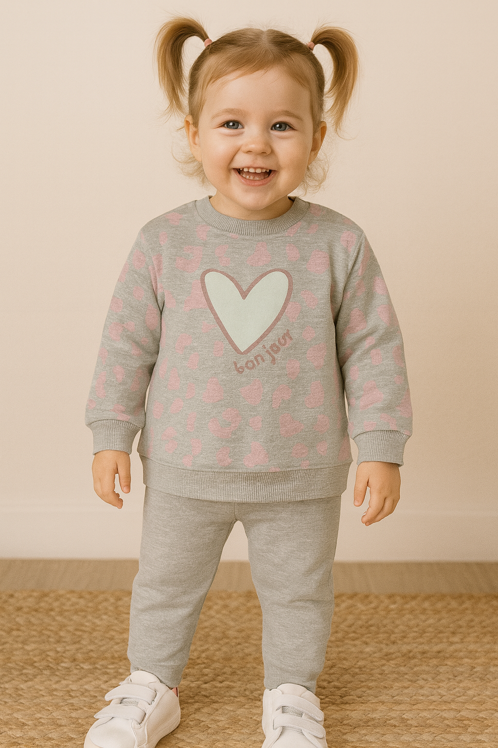 Conjunto “Baby Love” – Sweatshirt + Calças Cinza (Menina)
