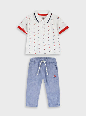 Conjunto Marinheiro Bebé Menino | Polo + Calças Bordado 100% Algodão | Energiers