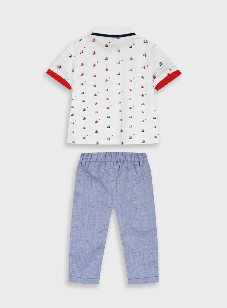Conjunto Marinheiro Bebé Menino | Polo + Calças Bordado 100% Algodão | Energiers
