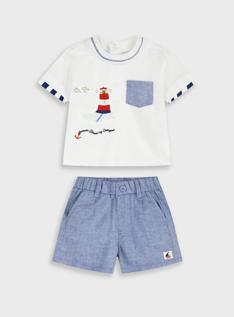 Conjunto 2 Peças Farol Bebé Menino | T-shirt + Calções Algodão