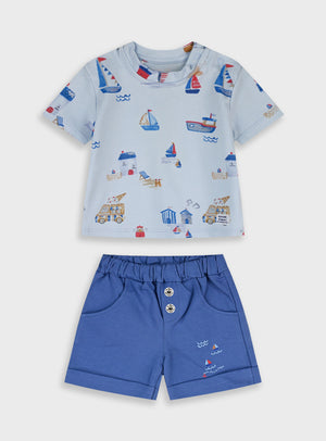 Conjunto 2 Peças Barquinhos Bebé | T-shirt + Calções Algodão