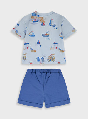 Conjunto 2 Peças Barquinhos Bebé | T-shirt + Calções Algodão