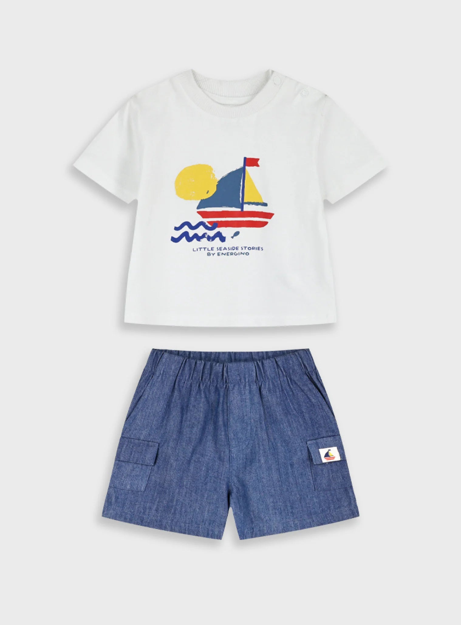 Conjunto Barquinho à Vela Bebé Menino | T-shirt Algodão + Calção Ganga