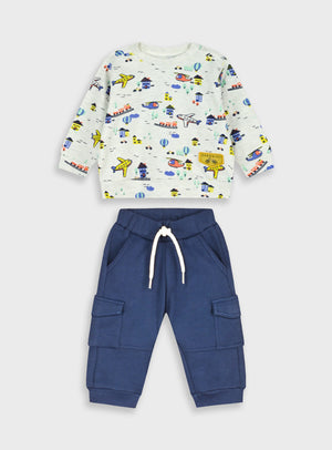 Conjunto 2 Peças Carrinhos Bebé Menino | Sweat + Calças Algodão