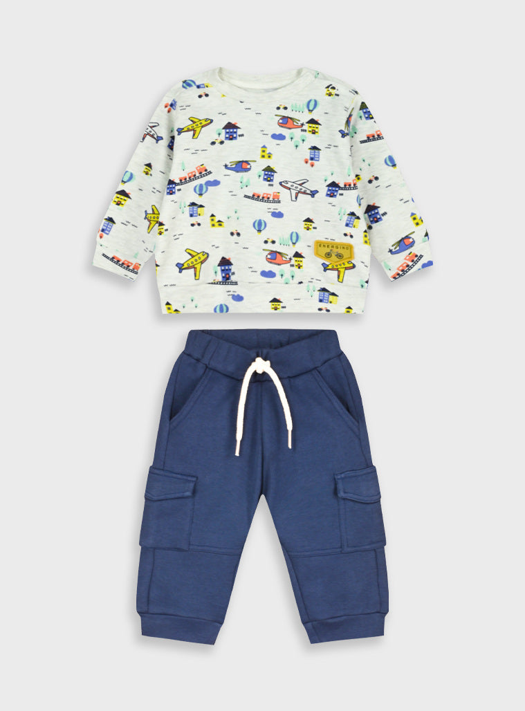 Conjunto 2 Peças Carrinhos Bebé Menino | Sweat + Calças Algodão