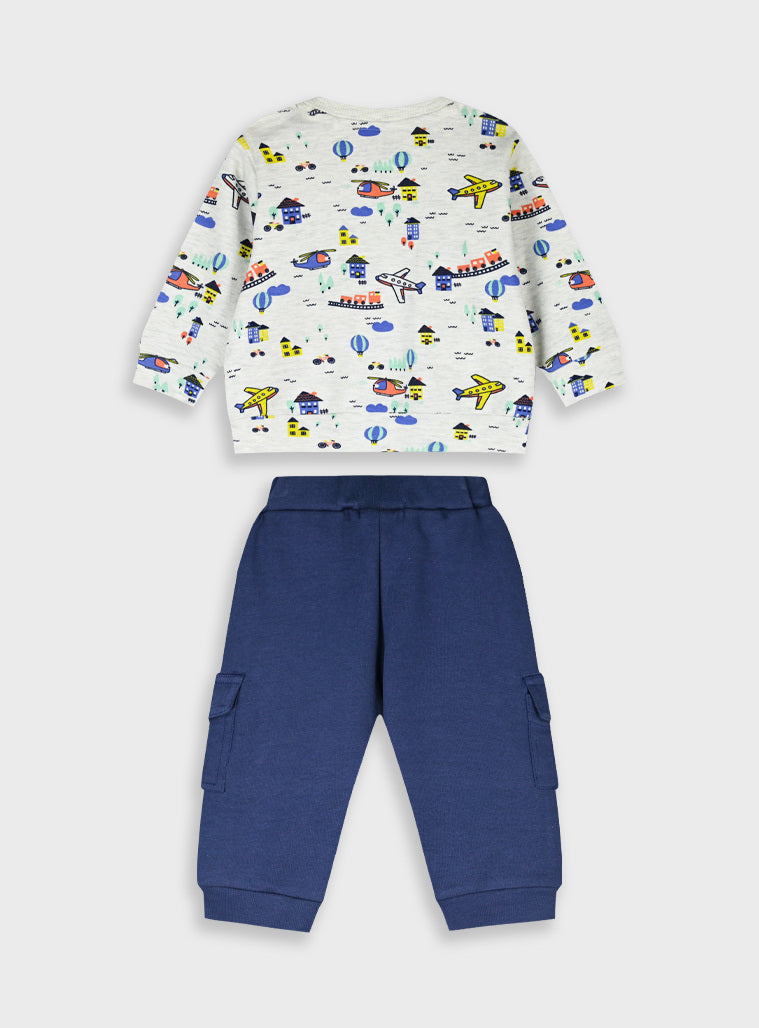 Conjunto 2 Peças Carrinhos Bebé Menino | Sweat + Calças Algodão