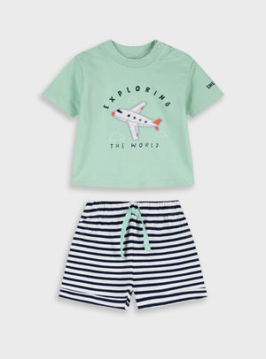 Conjunto Avião Bebé Menino | T-shirt + Calções 100% Algodão | Energiers