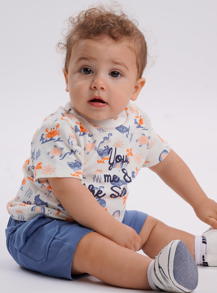 Conjunto You Me & The Sea | Bebé Menino T-shirt + Calções Algodão 68-86 cm
