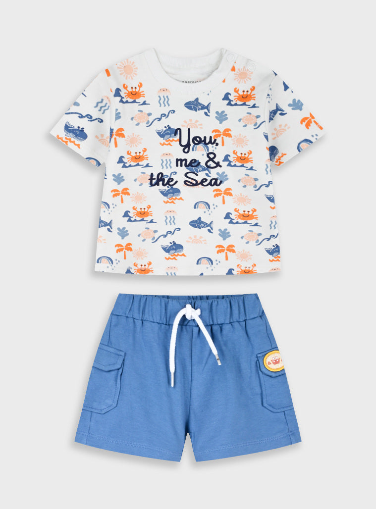 Conjunto You Me & The Sea | Bebé Menino T-shirt + Calções Algodão 68-86 cm