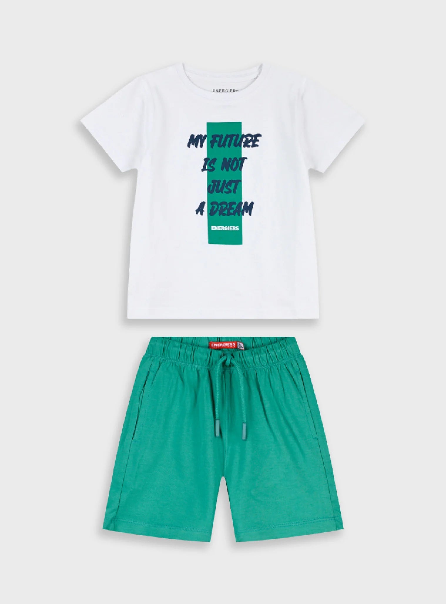 Conjunto T-Shirt e Calções 100% Algodão Branco e Verde