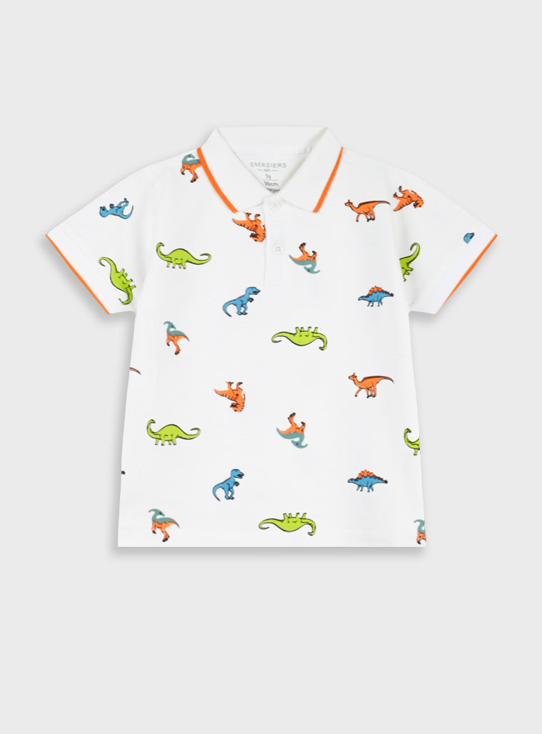 Polo Dinossauros Coloridos em Algodão | Menino 1-6 Anos
