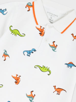 Polo Dinossauros Coloridos em Algodão | Menino 1-6 Anos
