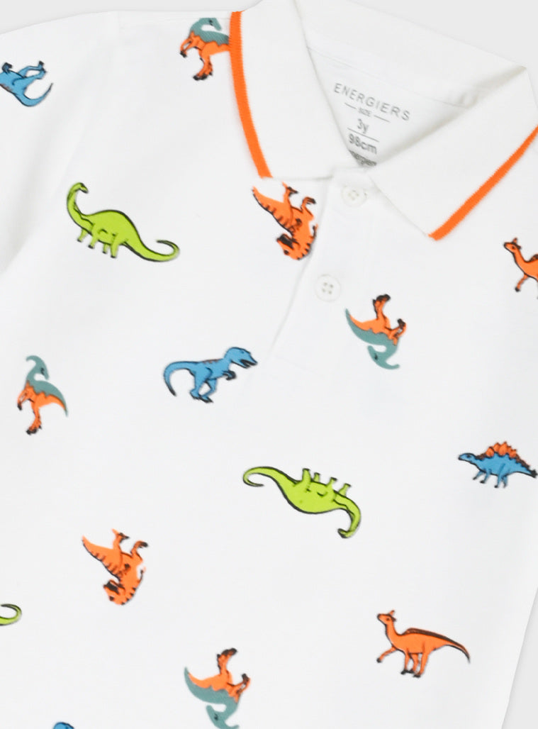 Polo Dinossauros Coloridos em Algodão | Menino 1-6 Anos