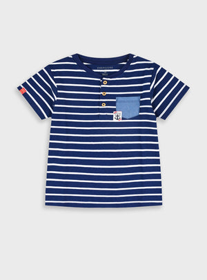 T-shirt Riscas Navy com Botões Menino 12M-6 Anos