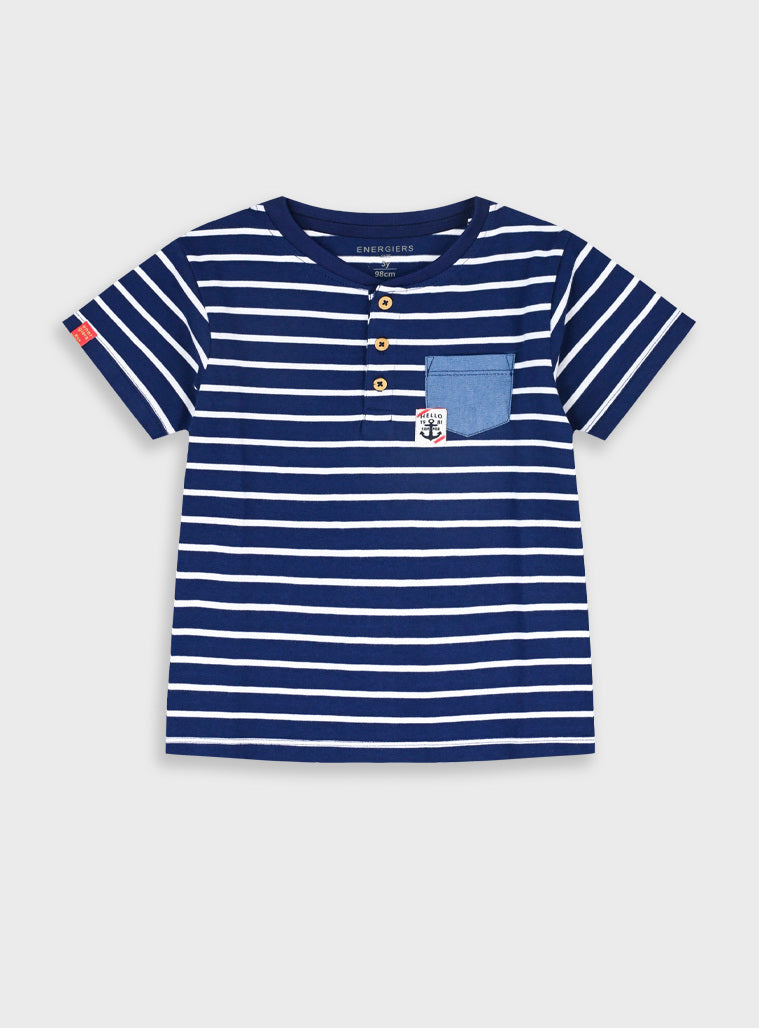 T-shirt Riscas Navy com Botões Menino 12M-6 Anos