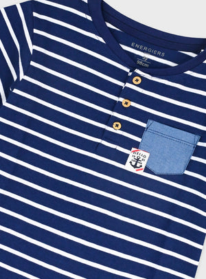 T-shirt Riscas Navy com Botões Menino 12M-6 Anos