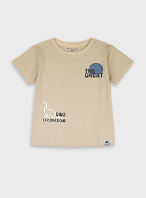 T-shirt Dinossauro Bege Menino | Estampado Azul