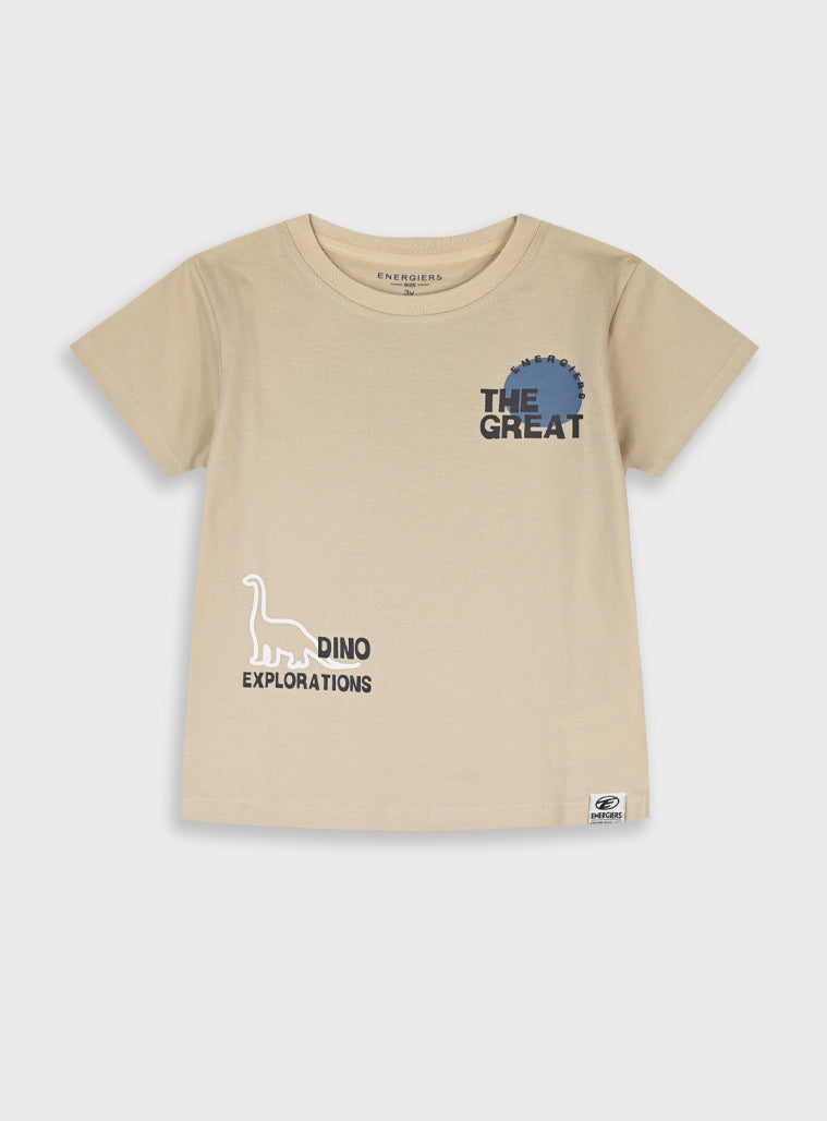 T-shirt Dinossauro Bege Menino | Estampado Azul
