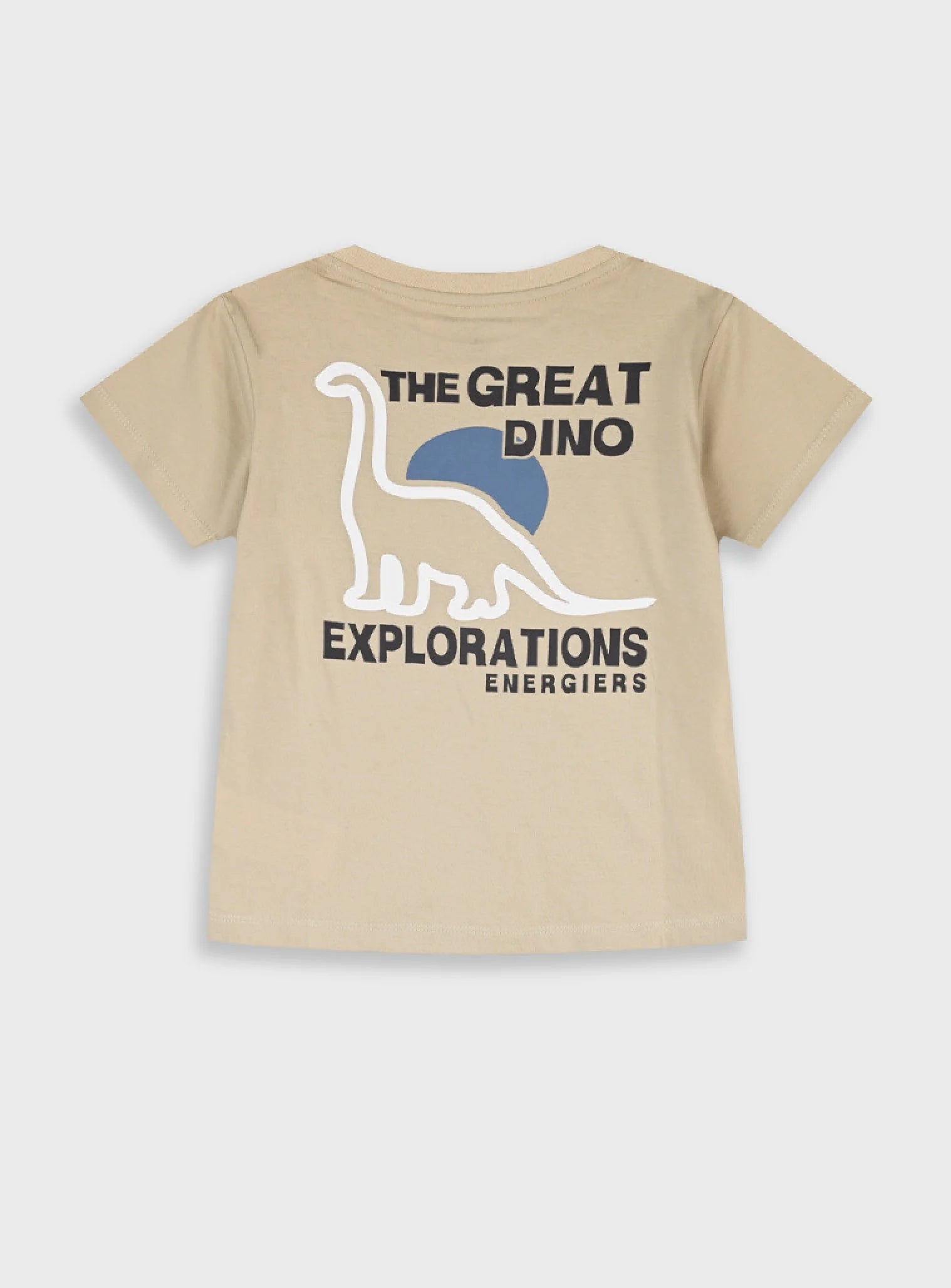 T-shirt Dinossauro Bege Menino | Estampado Azul