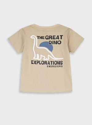 T-shirt Dinossauro Bege Menino | Estampado Azul