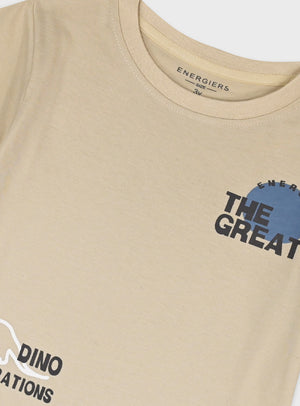 T-shirt Dinossauro Bege Menino | Estampado Azul