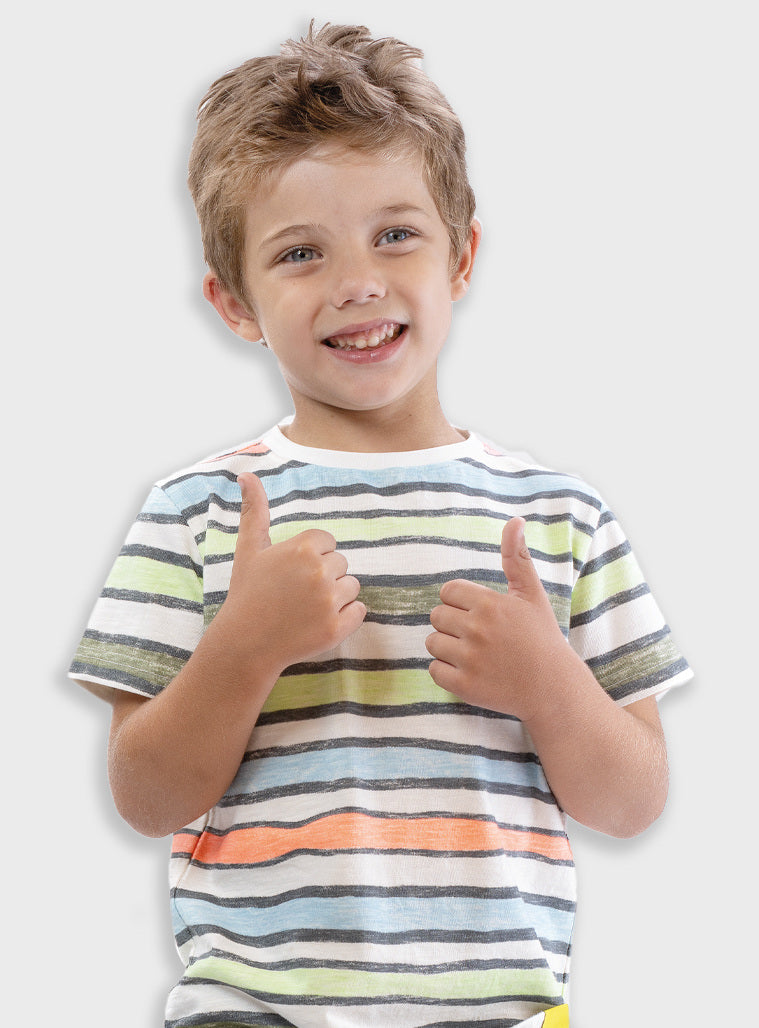 T-shirt Riscas Coloridas em Algodão | Menino 12 meses-6 Anos