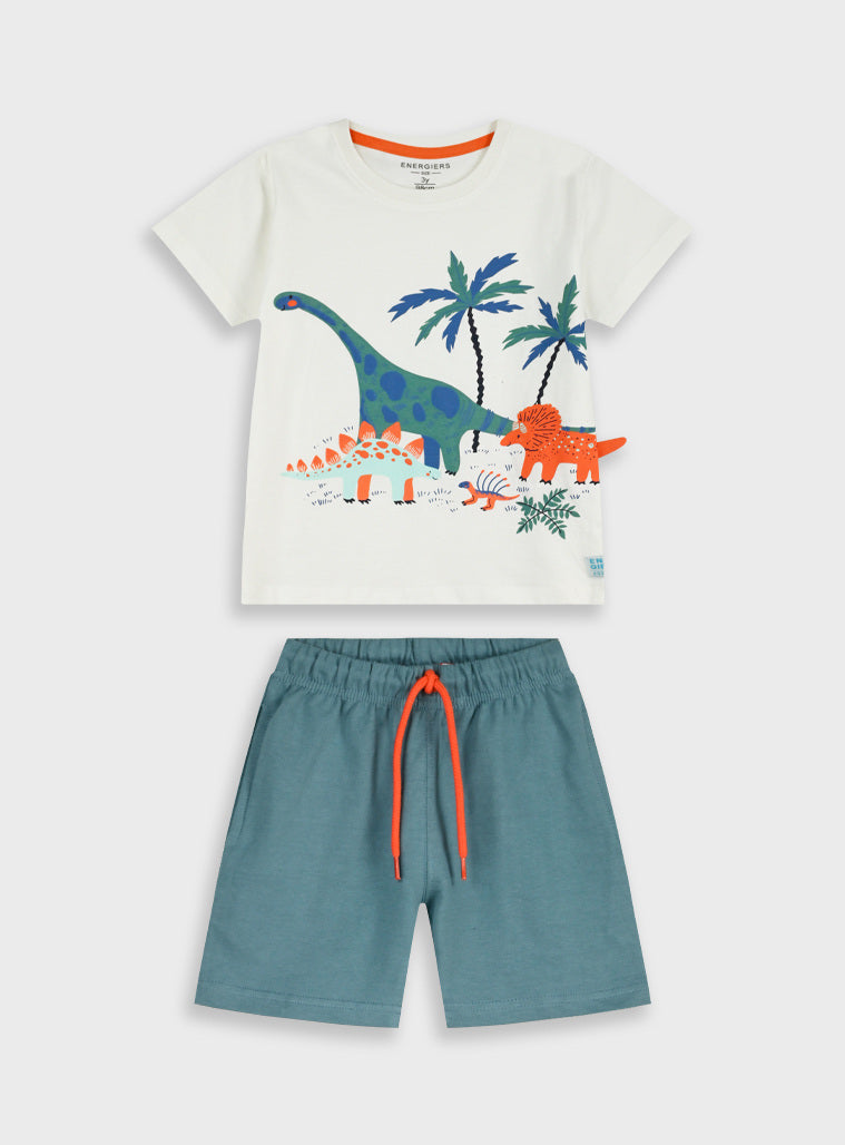 Conjunto Dinossauros Bebé e Criança | 100% Algodão | T-shirt + Calções