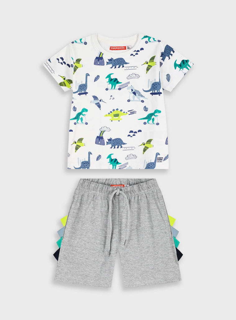 Conjunto Estampado Dinossauros | T-shirt + Calções Coloridos