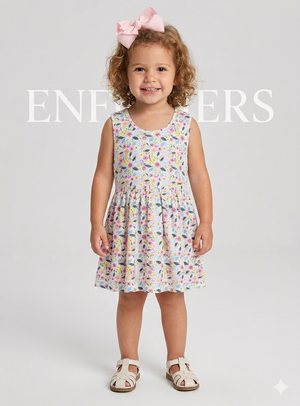 Vestido Menina Algodão Padrão Colorido Alegre | 5-6 Anos