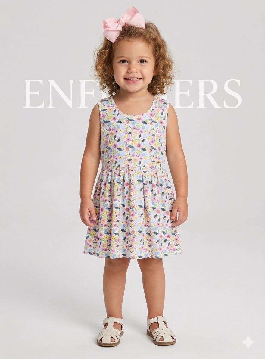 Vestido Menina Algodão Padrão Colorido Alegre | 5-6 Anos